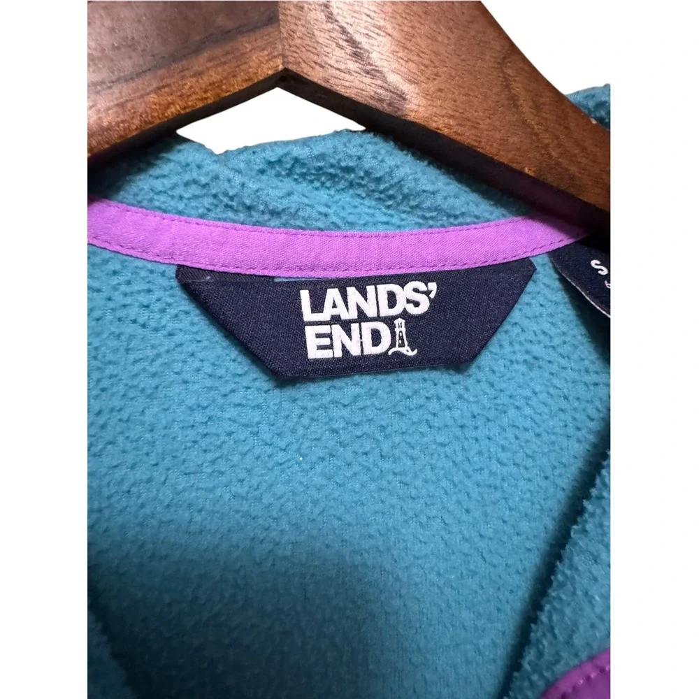 Lands End Fleece Dress Girls S 6-7 Teal Mint Excellent Colorblock Snap Neck